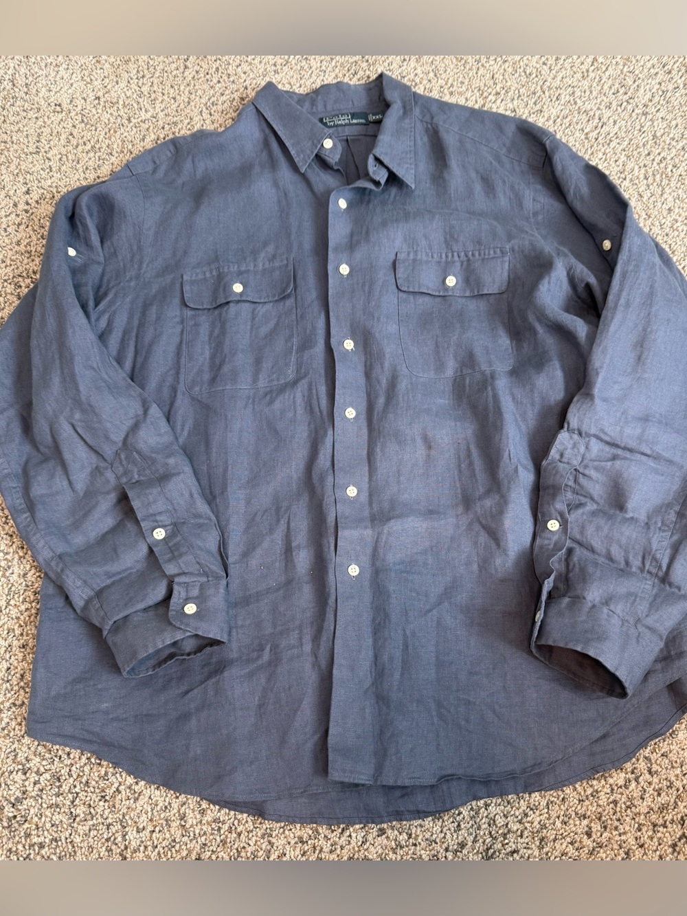 XXL Polo Ralph Lauren 100% Linen Blue Button Down Shirt Classic Fit Long Sleeve